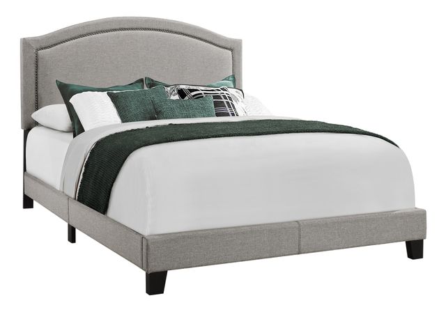 Monarch Specialties Inc. Gray Linen with Chrome Trim Queen Bed-0