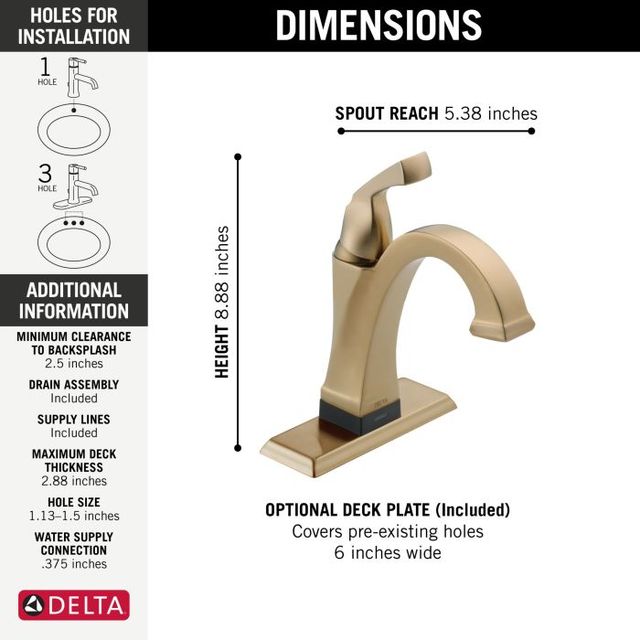 Delta Dryden® Champagne Bronze Touch2O® Bathroom Faucet with Touchless Technology with Drain-1