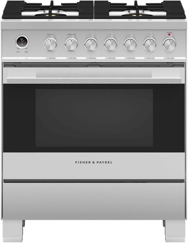 Fisher & Paykel 30" Brushed Stainless Steel Freestanding Dual Fuel Natural Gas Range