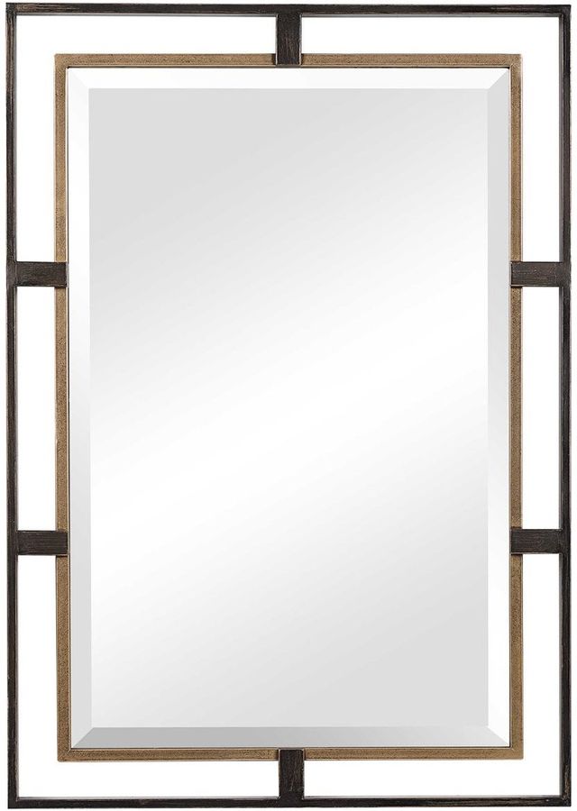 Uttermost® Carrizo Distressed Rustic Bronze/Antiqued Gold Rectangle Mirror-0