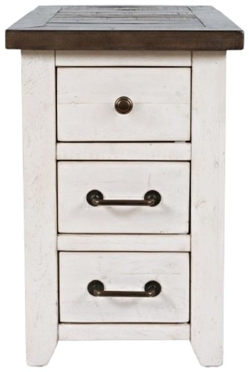 Jofran Inc. Madison County Harris Barnwood Power Chairside Table with Vintage White Base-2