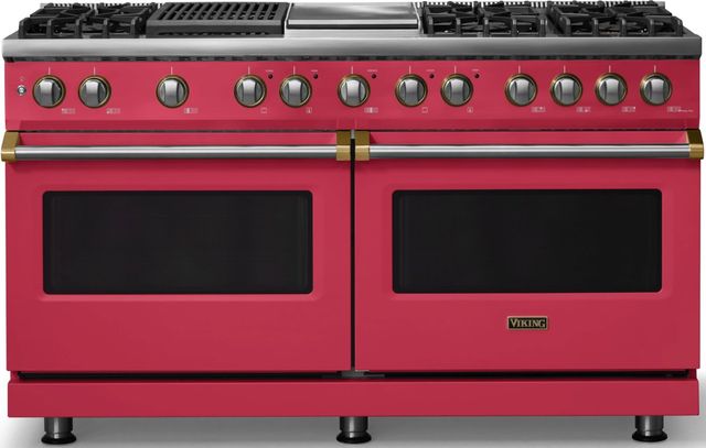 Viking® 5 Series 60" Valentine Pro Style Dual Fuel (LP) Range with Brushed Brass Trim-0