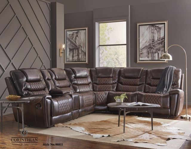 Corinthian Furniture Mcgregor 3-Piece Brown/Tobacco 73" Power Reclining Sectional-1