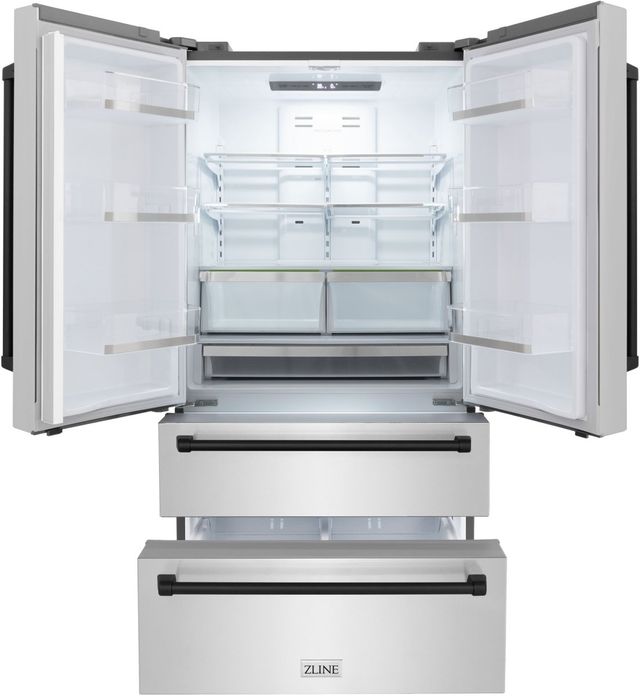 ZLINE Autograph Edition 36" 22.5 Cu. Ft. Fingerprint Resistant Stainless Steel Counter Depth French Door Refrigerator with Ice Maker and Matte Black Traditional Handles-1