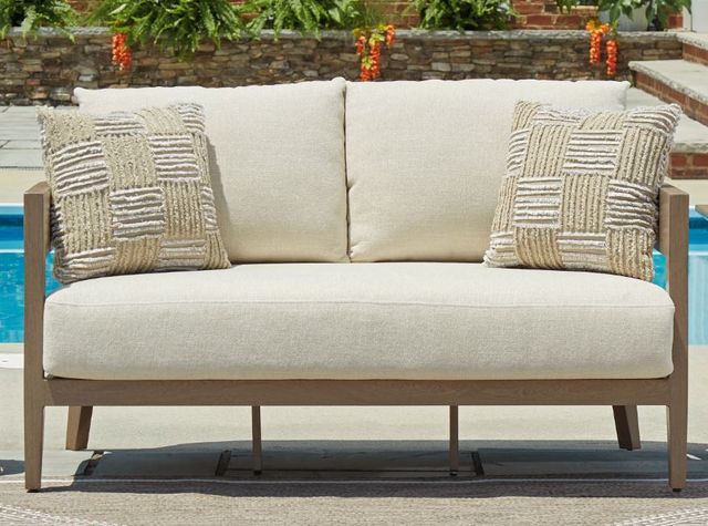 Signature Design by Ashley® Serene Bay Dark Brown/White Aluminum/Nuvella Outdoor Loveseat-5