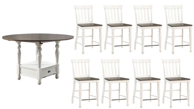 Steve Silver Co. Joanna 9-Piece Dark Oak/Ivory Round Counter Table Set-0