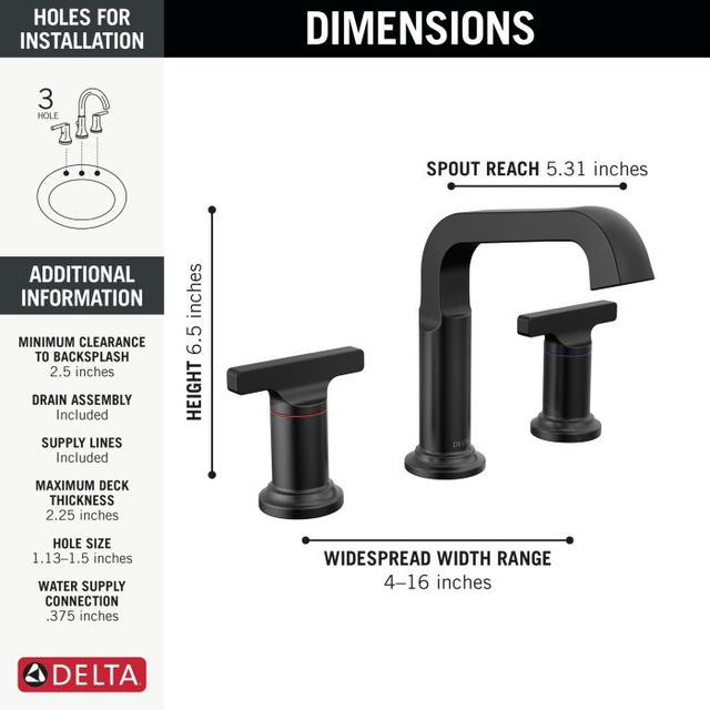 Delta Tetra™ Matte Black 7" 2-Handle Widespread Bathroom Faucet-3
