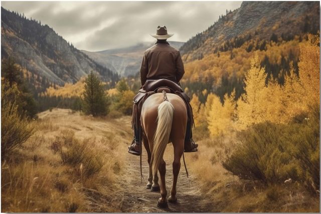 Classy Living Contemplative Rider in Autumn Landscape Wall Art-0