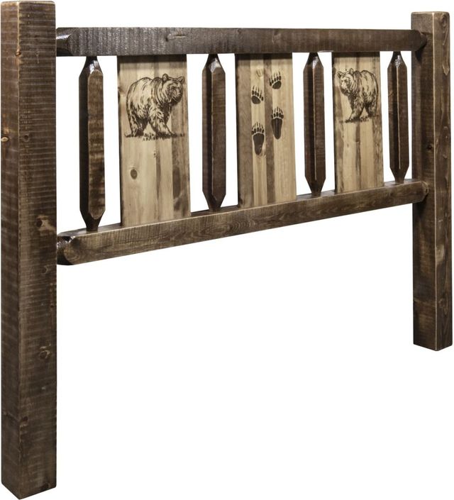 Montana Woodworks® Homestead Stain & Clear Twin Youth Headboard with Laser Engraved Bear Design-0