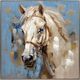Classy Living Contemplative White Horse on Blue Wall Art-0