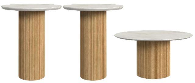 Elements International Sylvie 3-Piece White Faux Marble Top Occasional Table Set with Natural Base-0