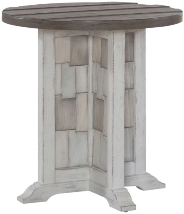 Liberty Furniture River Place Tobacco Chairside Table with Riverstone White Base-0