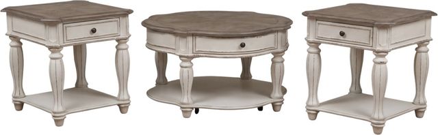 Liberty Furniture Magnolia Manor 3-Piece Weathered Brown Occasional Table with Antique White Base Sets-0