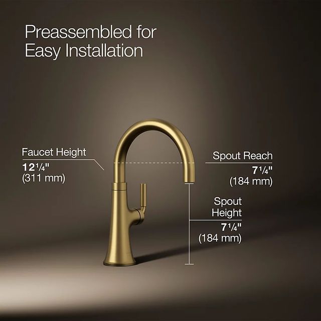 KOHLER® Tone® Matte Black with Brushed Moderne Brass Single-Handle Bar Sink Faucet-2