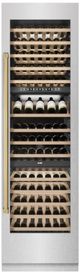 ZLINE Autograph Edition 24 in. 12.4 Cu. Ft. Triple Zone 100 Bottle Column Wine Cooler in Satin Stainless Steel and Polished Gold Accents-2