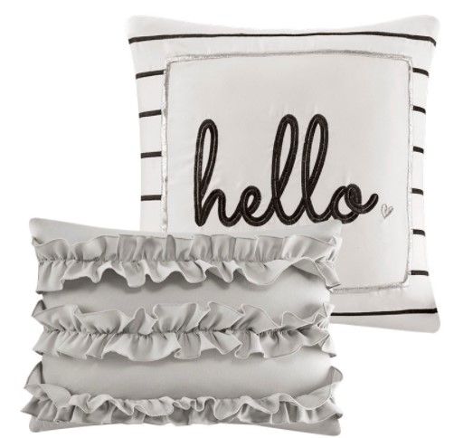Olliix by Intelligent Design Zoey Grey and Silver Twin/Twin XL Metallic Triangle Print Comforter Set-1