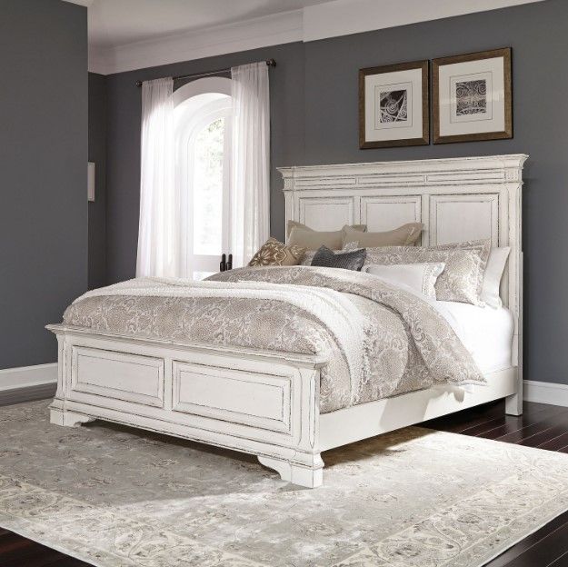 Liberty Furniture Abbey Park Antique White California King Panel Bed-1