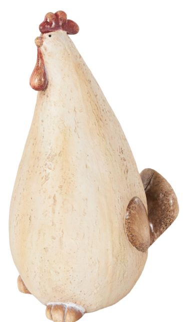 Deco Marche Cream Rooster Standing Decorative Garden Sculpture with Red Accents-1