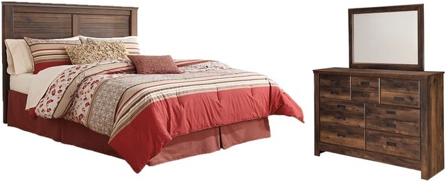 Signature Design by Ashley® Quinden 3-Piece Dark Brown King Panel Headboard with Mirrored Dresser Set-0