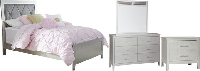 Signature Design by Ashley® Olivet 4-Piece Silver Twin Upholstered Panel Bed Set-0