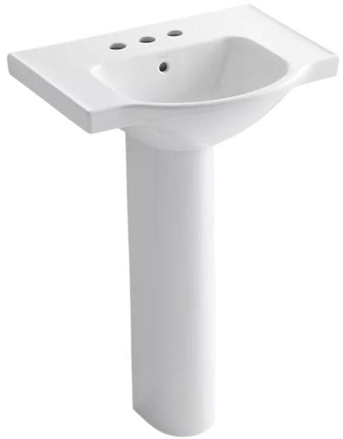 Kohler Veer® White 24" Rectangular Pedestal Bathroom Sink-0