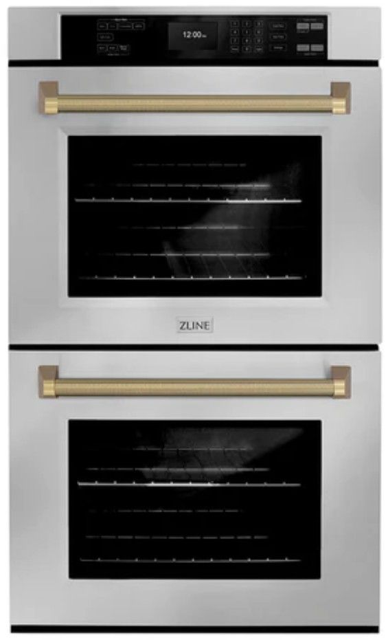 ZLINE Autograph Edition 30" Stainless Steel Electric Double Wall Oven with Polished Gold Handles-0