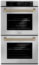 ZLINE Autograph Edition 30" Stainless Steel with Polished Gold Helix Handles Professional True Convection Double Wall Oven with Air Fry and Self Clean-0