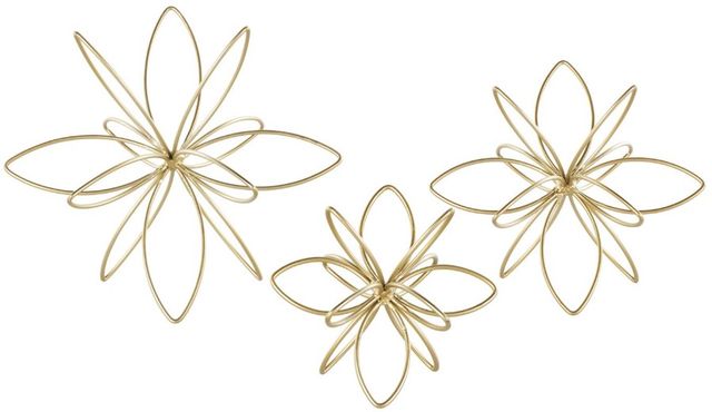 Deco Marche CosmoLiving by Cosmopolitan 3-Piece Gold Floral Handmade Decorative Sculpture-0