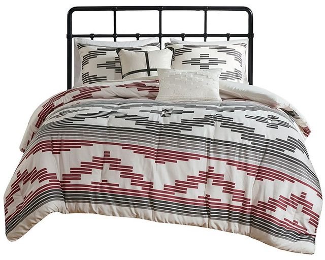 Olliix by Woolrich Simons 5 Pieces Grey and Red King/California King Herringbone Oversized Comforter Set-0