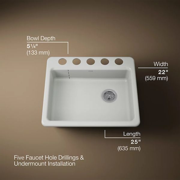 KOHLER® Riverby® Sea Salt 25" Undermount Single-Bowl Kitchen Sink-2