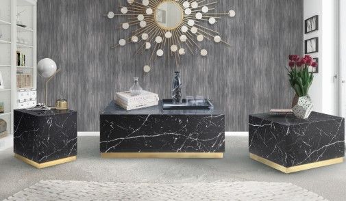 Mazin Furniture Astraia Black Faux Marble Coffee Table with Brushed Gold Base-2