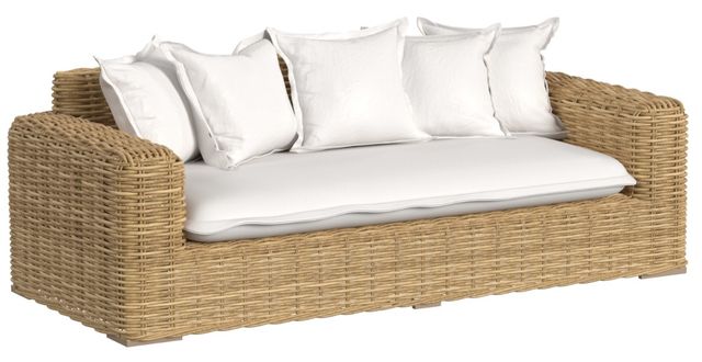 Sunset West Playa Natural Resin Wicker Outdoor Loveseat with Soothe Pearl Cushion-0
