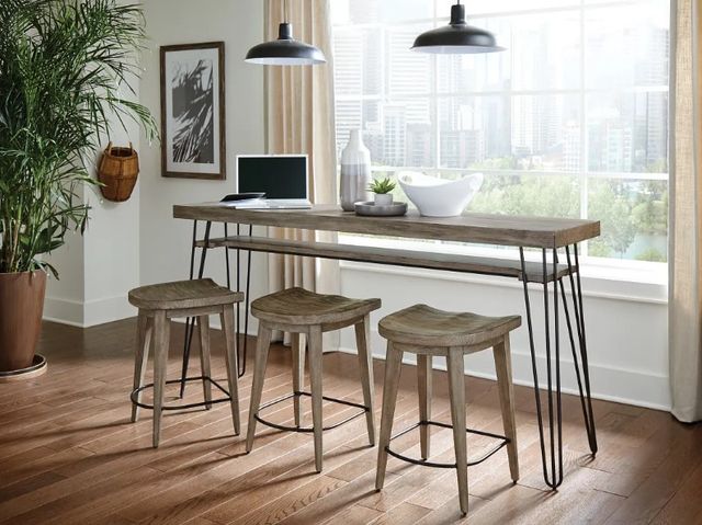 Hammary® Sanbern 4-Piece Soft Distressed Bar Console Set with Three Stools with Gray Base-1