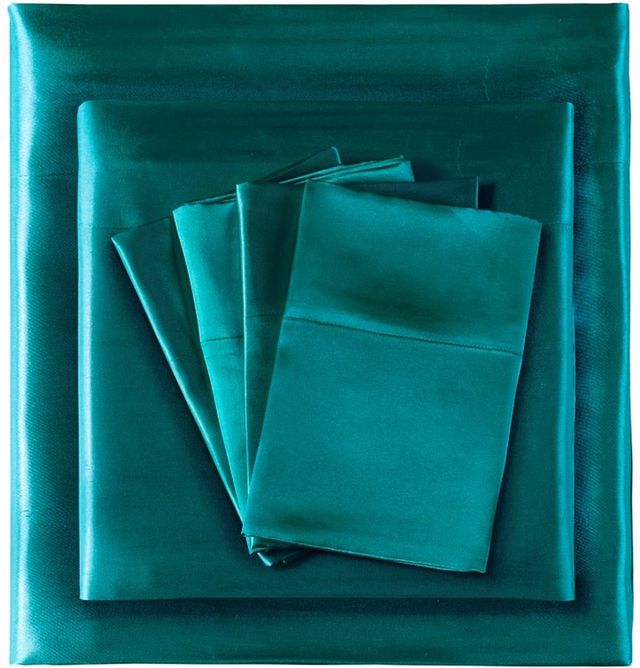 Olliix by Madison Park Essentials 6-Piece Teal King Satin Wrinkle-Free Luxurious Sheet Set-1