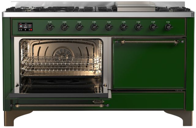 Ilve® Majestic III 60" Emerald Green Pro Style Dual Fuel Liquid Propane Range with Solid Door and Burnished Trim-2