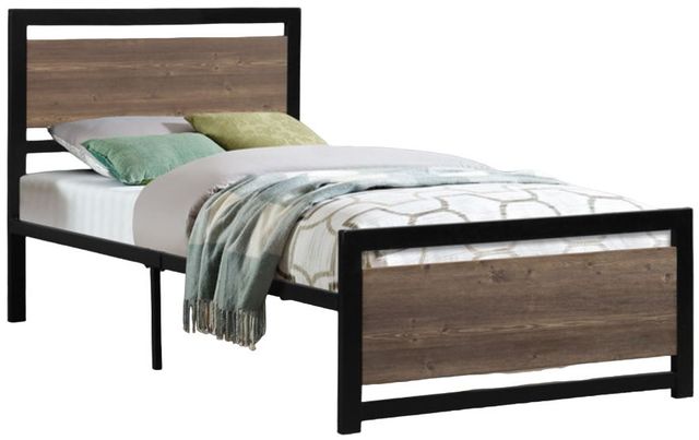 Milton Greens Stars Black Twin Metal Platform Bed with Wooden Headboard and Footboard-0