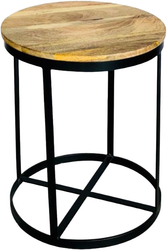 Jaipur Furniture Ravi Range Brown Iron Base Solid Wood Round Stool-0