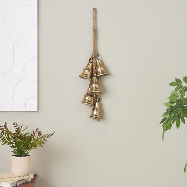 Deco Marche Gold Cascading Cluster Decorative Bells with Jute Hanging Rope-3