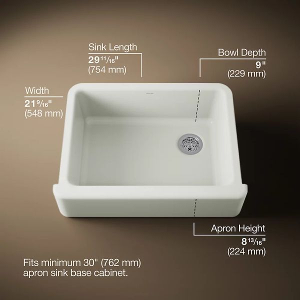 KOHLER® Whitehaven® Dune 30" Undermount Single-Bowl Farmhouse Kitchen Sink-2