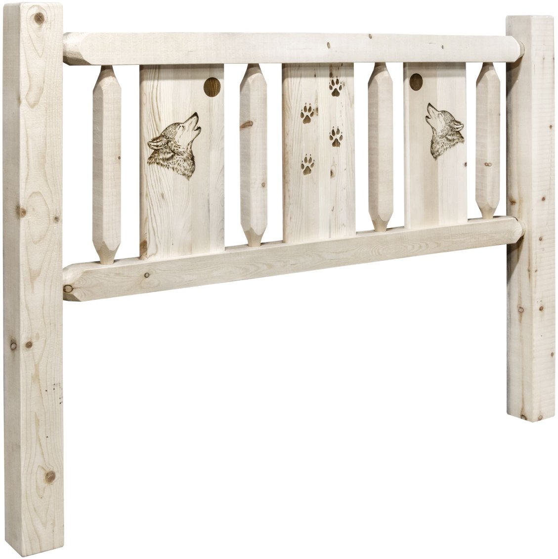 Montana Woodworks® Homestead Clear Lacquer California King Headboard with Laser Engraved Wolf Design