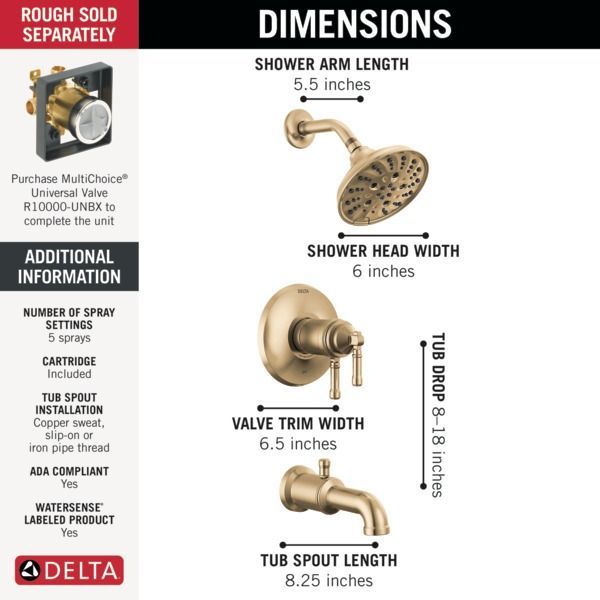 Delta Broderick® 17T Series Lumicoat® Champagne Bronze Tub Shower Trim-1
