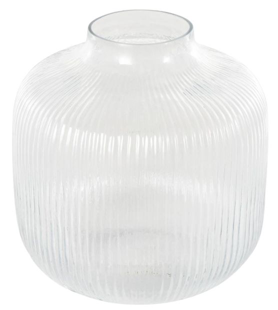 Deco Marche Clear 10" Glass Short Round Ribbed Fluted Decorative Vase-2