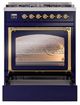 Ilve® Nostalgie II Noblesse 30" Midnight Blue Pro Style Dual Fuel Range with Brass Trim-3