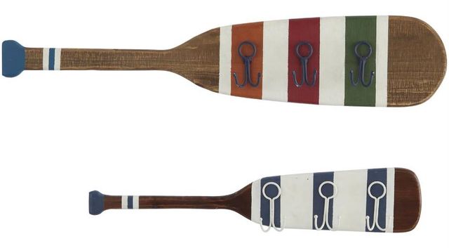 Deco Marche 2-Piece Brown Paddle Wall Hook with Stripe Patterns Set-0