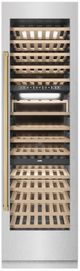 ZLINE Autograph Edition 24 in. 12.4 Cu. Ft. Triple Zone 100 Bottle Column Wine Cooler in Satin Stainless Steel and Polished Gold Accents-0