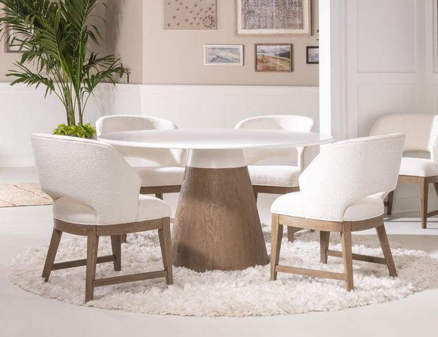 Legacy Classic Melrose Cloud White Round Dining Table with Dessert Oak Base-1