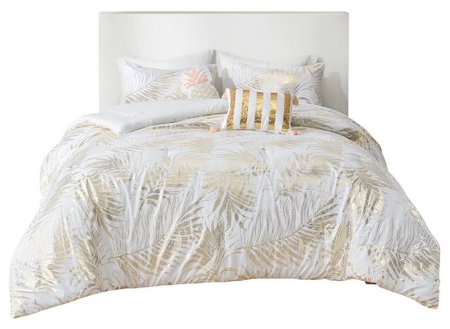 Olliix by Intelligent Design Kailani Gold Full/Queen Tropical Metallic Printed Comforter Set-0