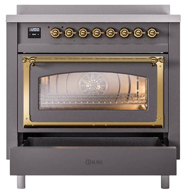 Ilve® Nostalgie II Noblesse 36'' Graphite Matte Pro Style Induction Range with Brass Trim-3