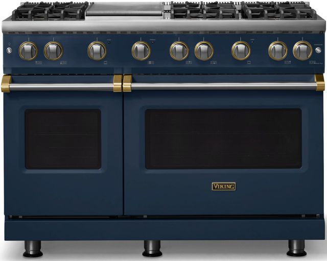 Viking® 5 Series 48" Slate Blue Pro Style Gas (LP) Range with Brushed Brass Trim-0
