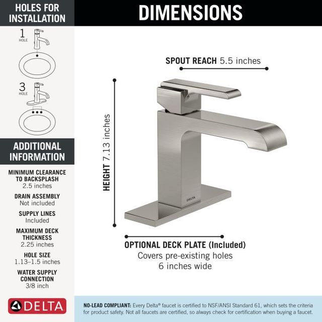 Delta Ara® Stainless Single Handle Bathroom Faucet-1
